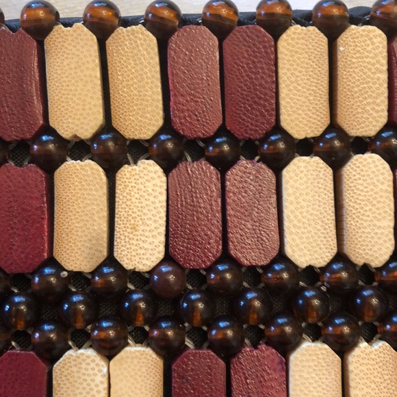 VINTAGE WOODEN HANDMADE BEADED CLUTCH PURSE BAG UNIQUE STURDY LINED ZIPPER- #487 - Picture 7 of 12